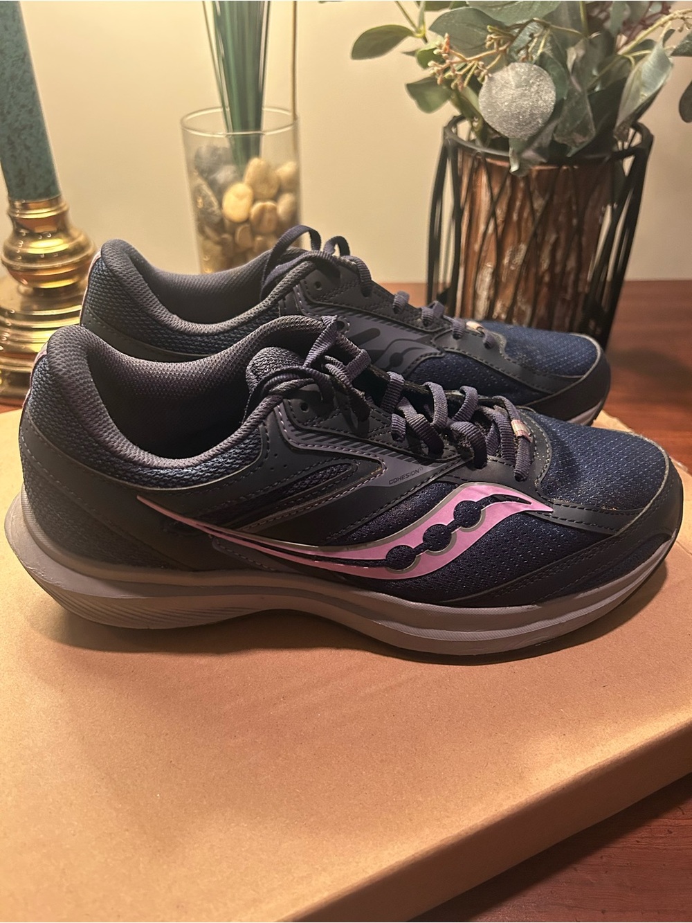 Saucony Navy Athletic Running Shoes with Pink Logo